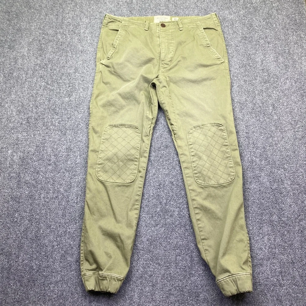 Abercrombie & Fitch Mens 33 Jogger Pants Olive Green Quilted Knee Patch Grunge